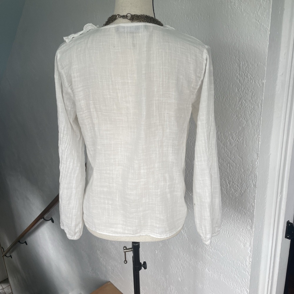 Zara NWOT Womens Ruffled Collar Button-Up Off White Cotton Long Sleeve Size S - Picture 4 of 6